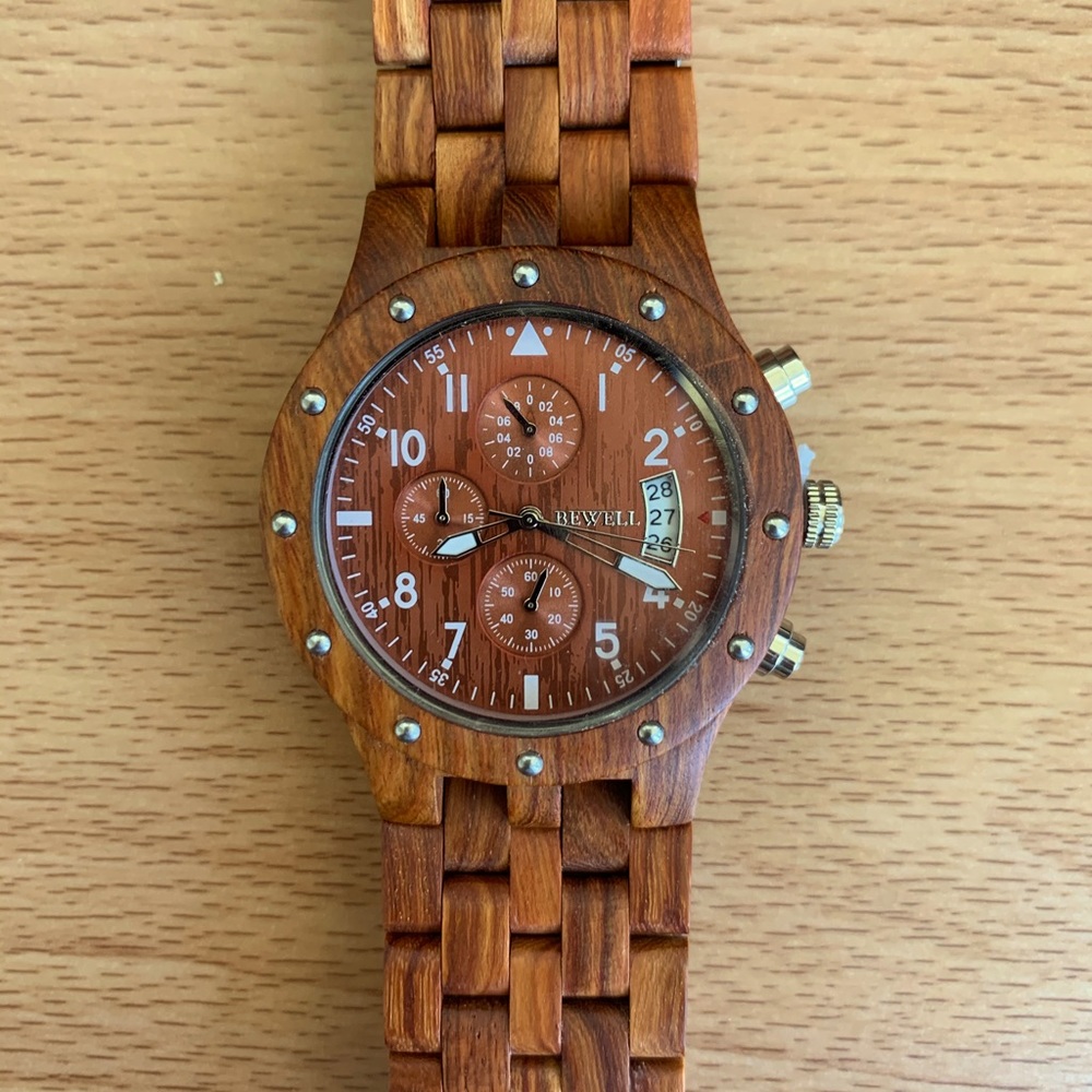 BEWELL Men’s Sandalwood sub-dial watch- w109d